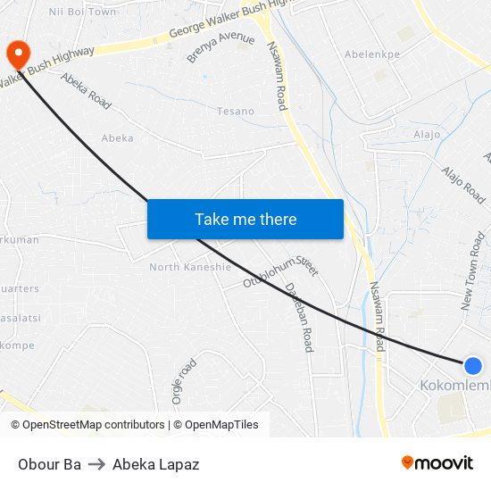 Obour Ba to Abeka Lapaz map