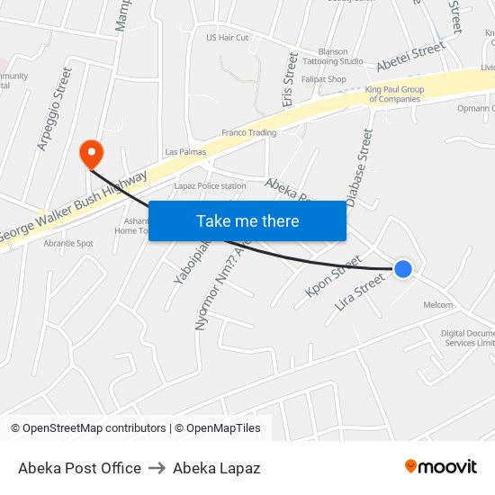Abeka Post Office to Abeka Lapaz map