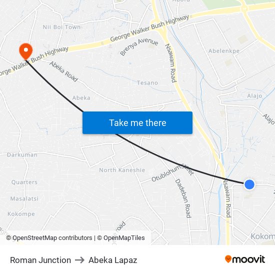 Roman Junction to Abeka Lapaz map