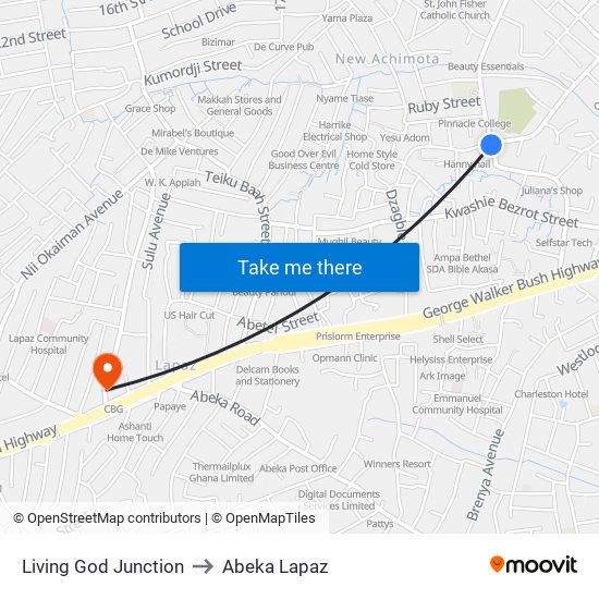 Living God Junction to Abeka Lapaz map