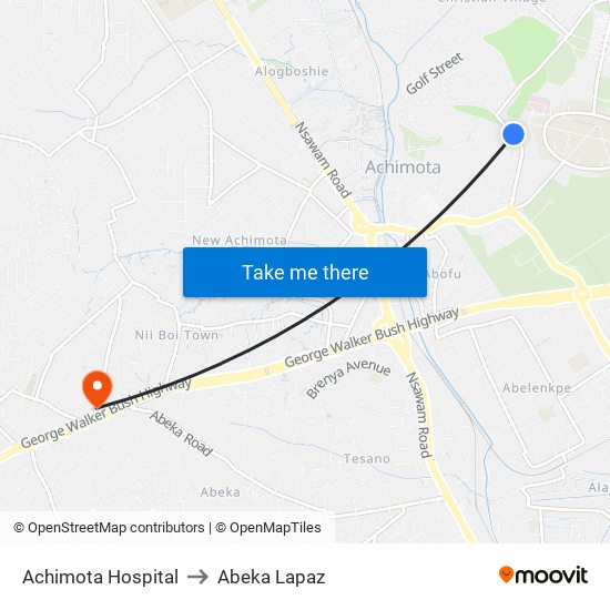 Achimota Hospital to Abeka Lapaz map