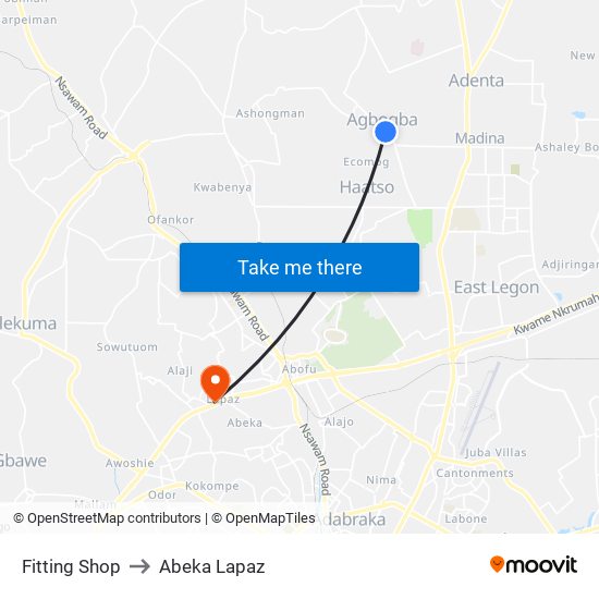 Fitting Shop to Abeka Lapaz map