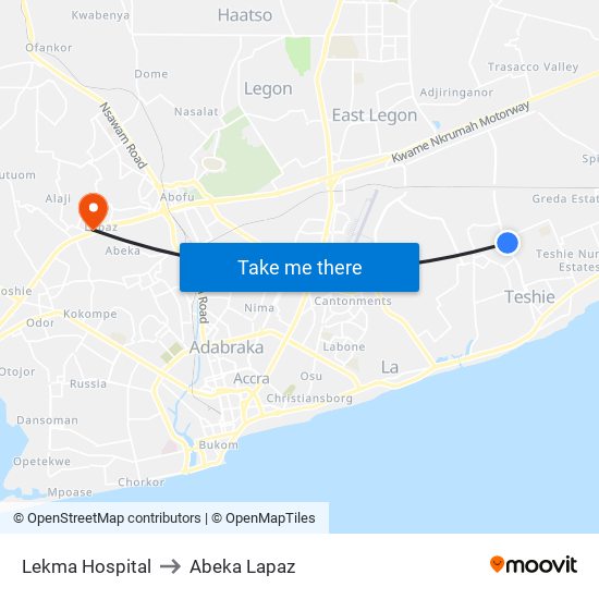 Lekma Hospital to Abeka Lapaz map