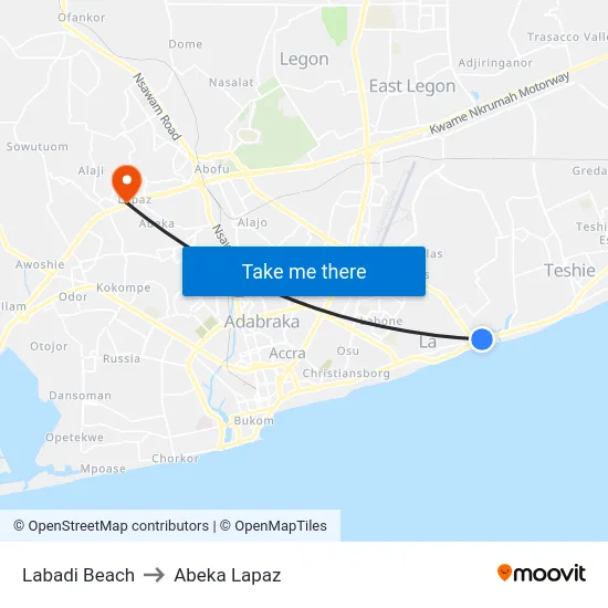 Labadi Beach to Abeka Lapaz map