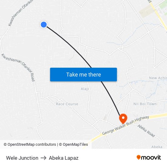 Wele Junction to Abeka Lapaz map