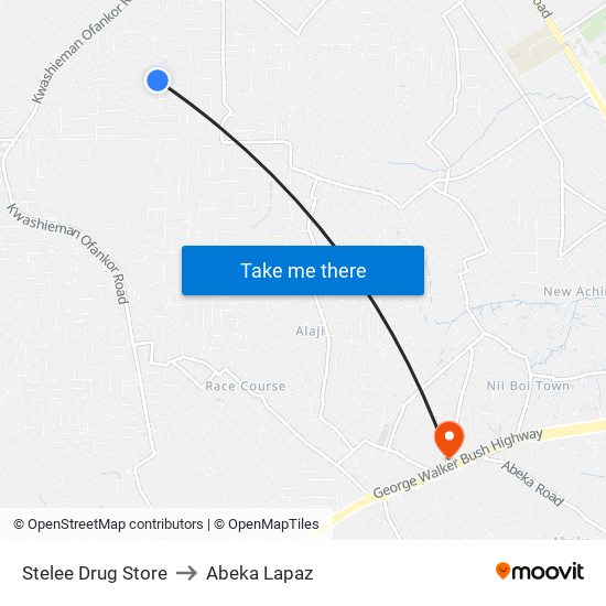Stelee Drug Store to Abeka Lapaz map