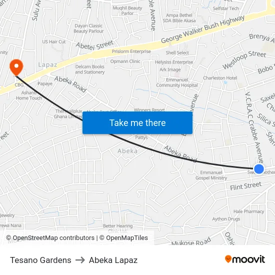 Tesano Gardens to Abeka Lapaz map
