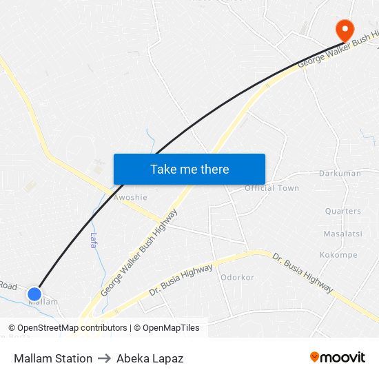Mallam Station to Abeka Lapaz map