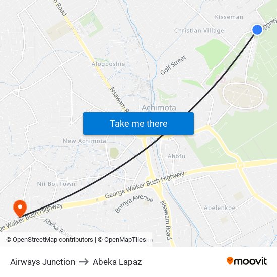 Airways Junction to Abeka Lapaz map