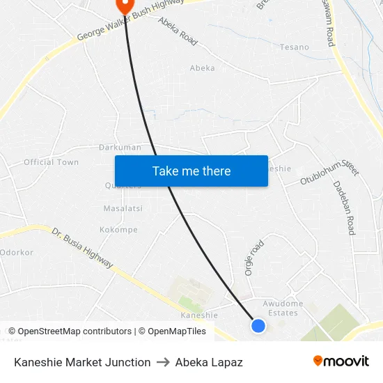 Kaneshie Market Junction to Abeka Lapaz map