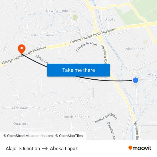 Alajo T-Junction to Abeka Lapaz map