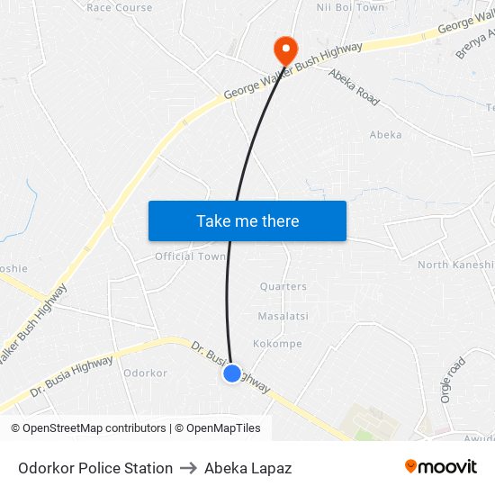 Odorkor Police Station to Abeka Lapaz map