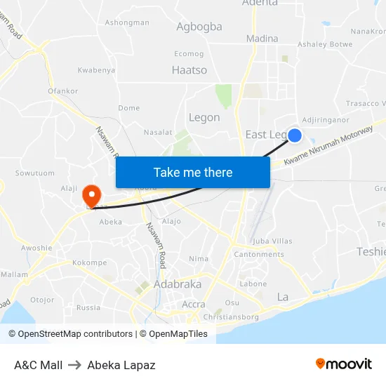 A&C Mall to Abeka Lapaz map