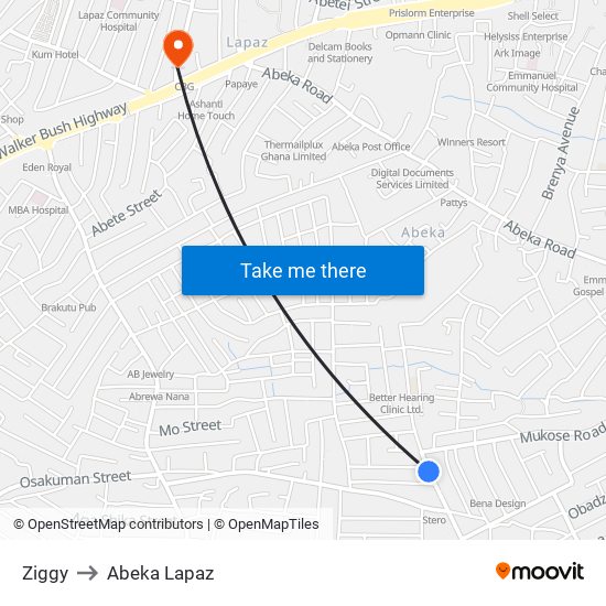 Ziggy to Abeka Lapaz map