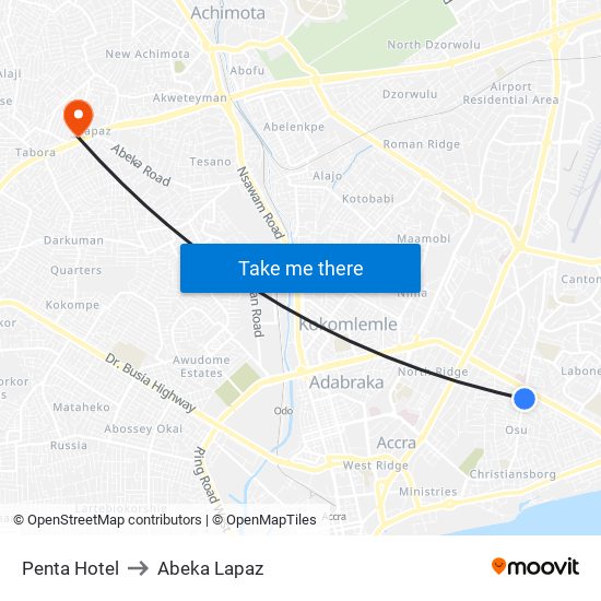 Penta Hotel to Abeka Lapaz map
