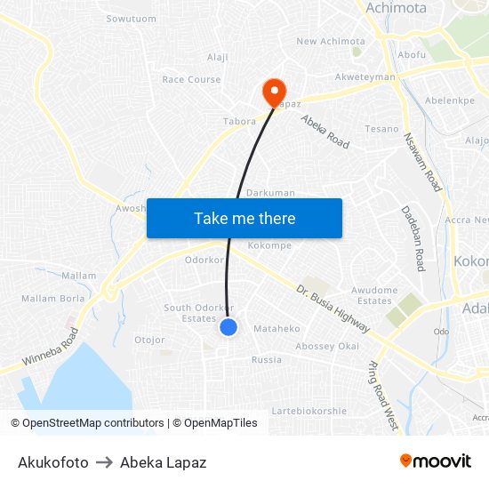 Akukofoto to Abeka Lapaz map