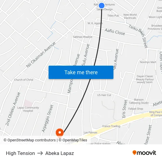 High Tension to Abeka Lapaz map