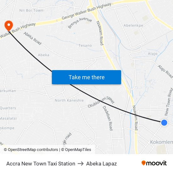 Accra New Town Taxi Station to Abeka Lapaz map