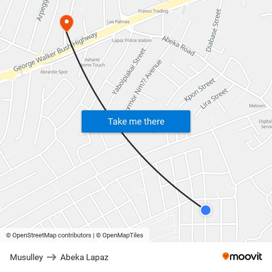 Musulley to Abeka Lapaz map