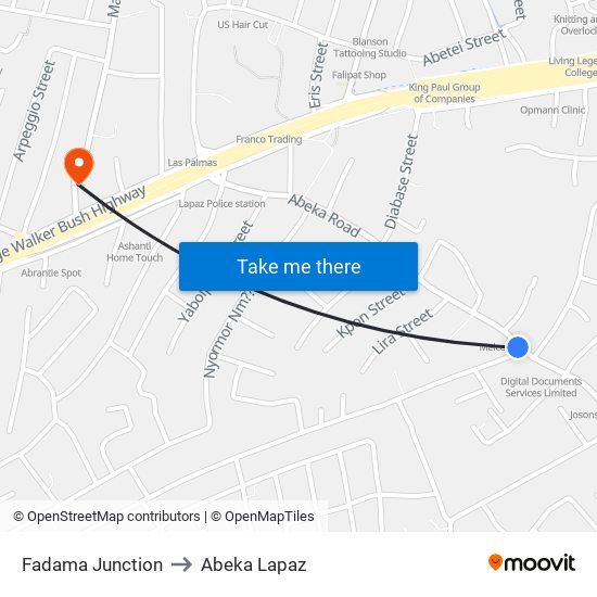 Fadama Junction to Abeka Lapaz map