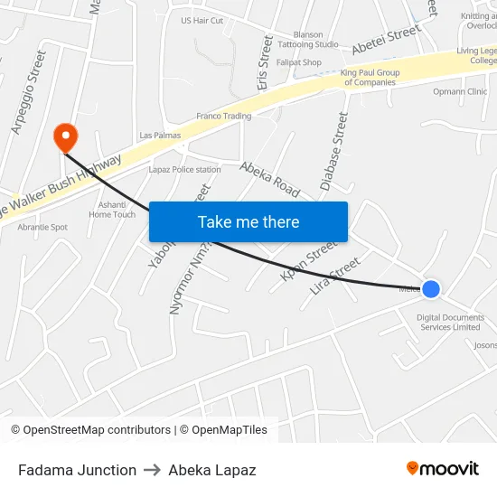 Fadama Junction to Abeka Lapaz map