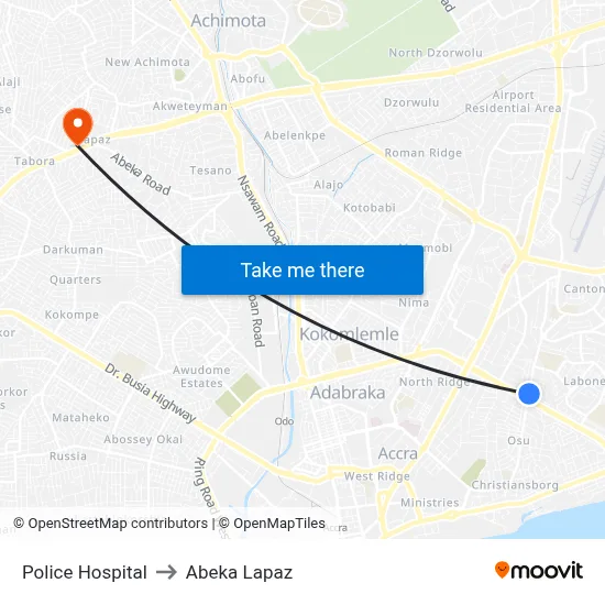 Police Hospital to Abeka Lapaz map