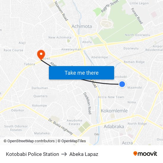 Kotobabi Police Station to Abeka Lapaz map