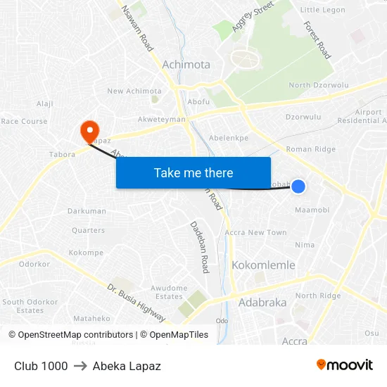 Club 1000 to Abeka Lapaz map