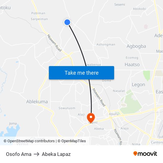 Osofo Ama to Abeka Lapaz map