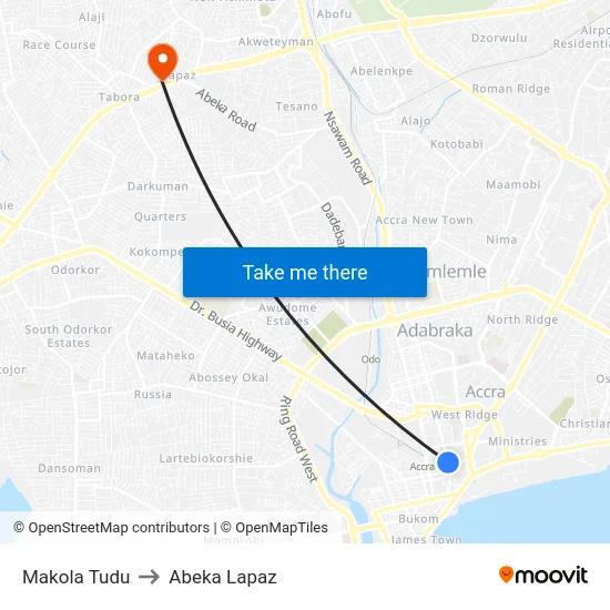 Makola Tudu to Abeka Lapaz map