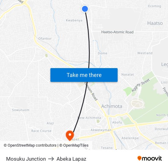 Mosuku Junction to Abeka Lapaz map