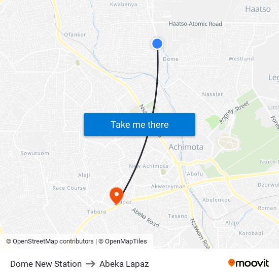 Dome New Station to Abeka Lapaz map