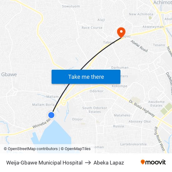 Weija-Gbawe Municipal Hospital to Abeka Lapaz map