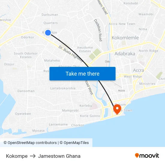Kokompe to Jamestown Ghana map