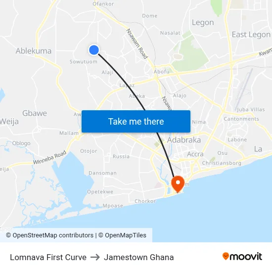 Lomnava First Curve to Jamestown Ghana map