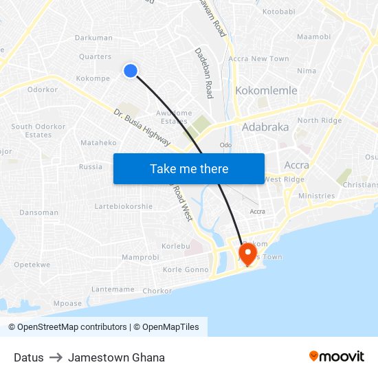 Datus to Jamestown Ghana map