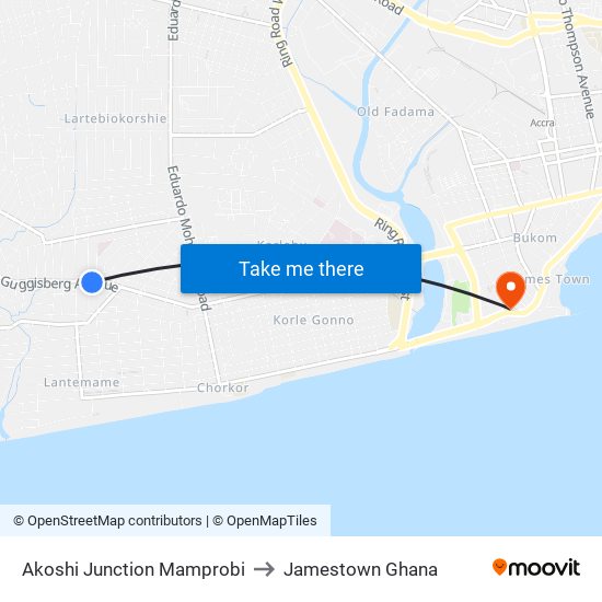 Akoshi Junction Mamprobi to Jamestown Ghana map