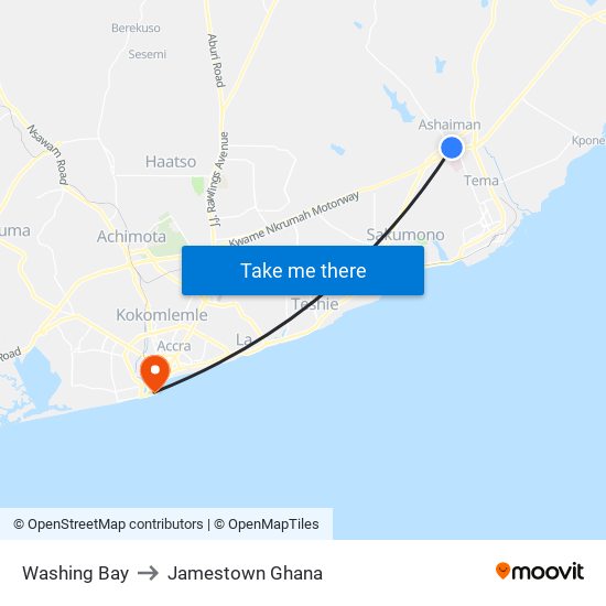 Washing Bay to Jamestown Ghana map