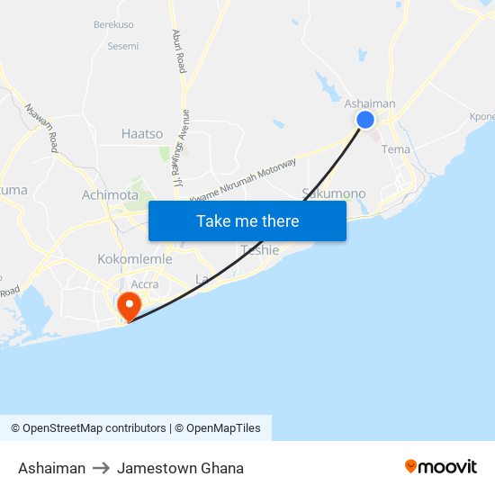 Ashaiman to Jamestown Ghana map