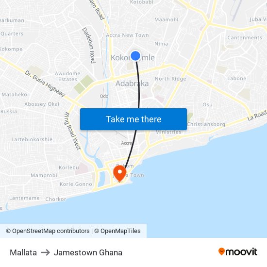Mallata to Jamestown Ghana map