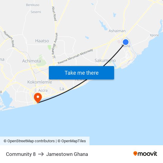 Community 8 to Jamestown Ghana map