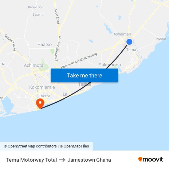 Tema Motorway Total to Jamestown Ghana map