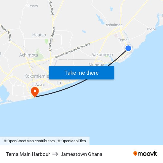 Tema Main Harbour to Jamestown Ghana map