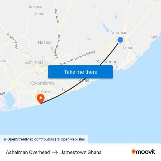 Ashaiman Overhead to Jamestown Ghana map