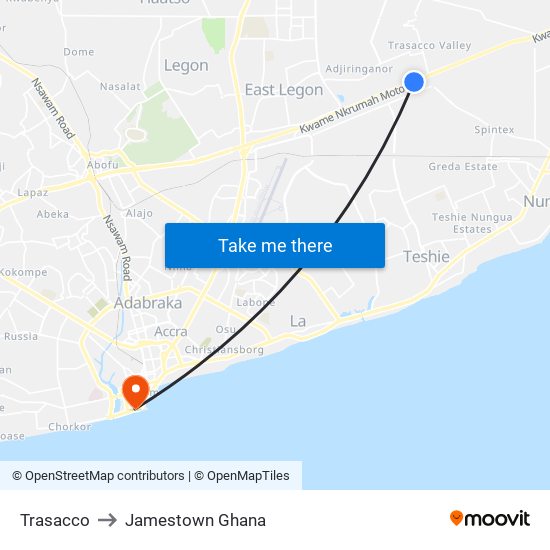 Trasacco to Jamestown Ghana map