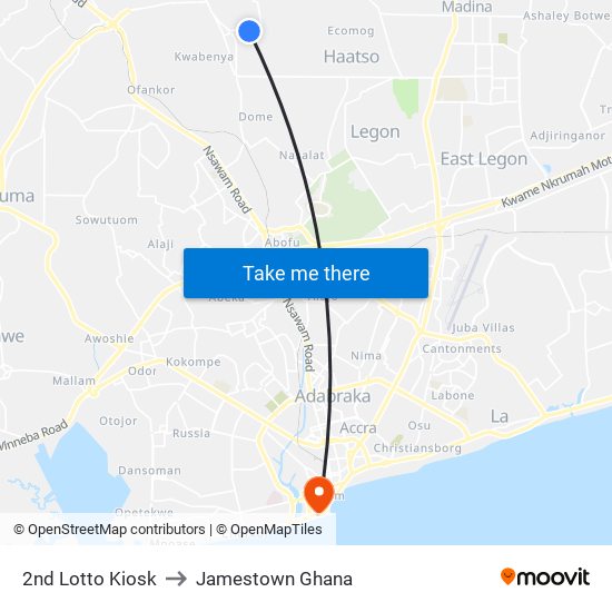 2nd Lotto Kiosk to Jamestown Ghana map