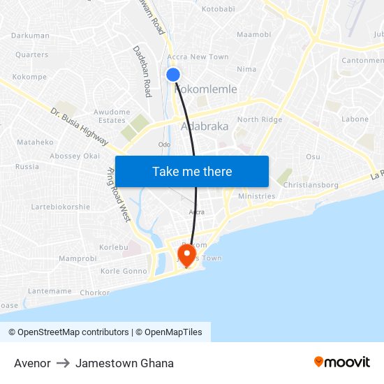 Avenor to Jamestown Ghana map