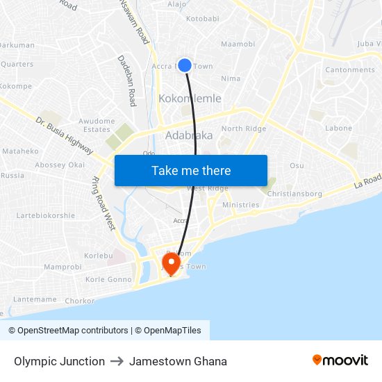 Olympic Junction to Jamestown Ghana map