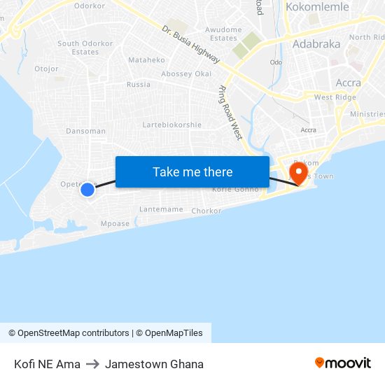 Kofi NE Ama to Jamestown Ghana map