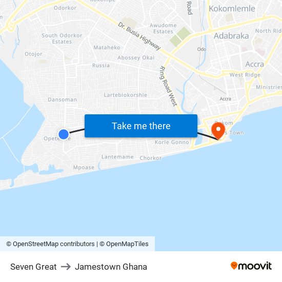 Seven Great to Jamestown Ghana map